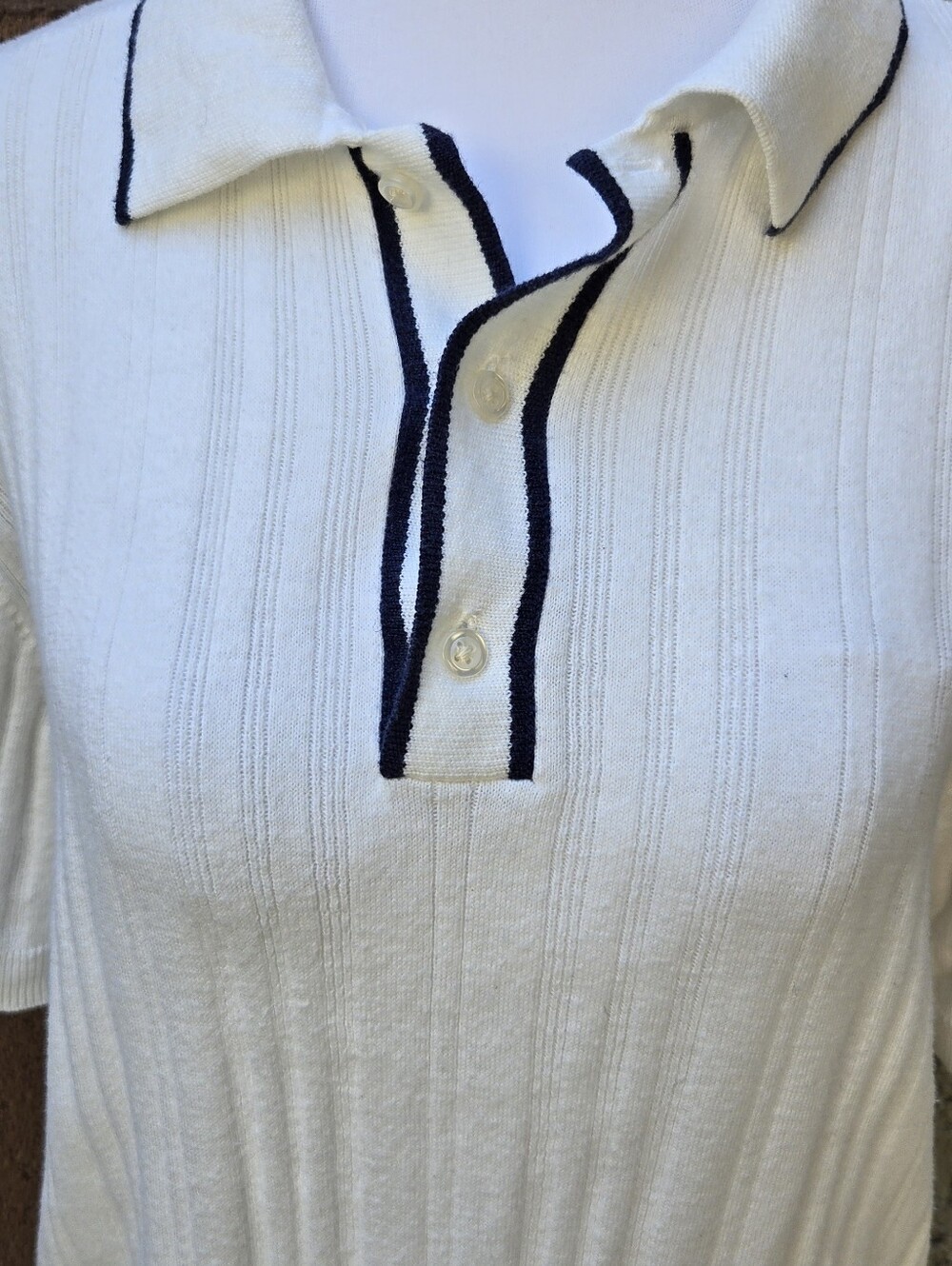 American Eagle Classic White Knit Polo Top with Black Trim - Picture 2 of 7